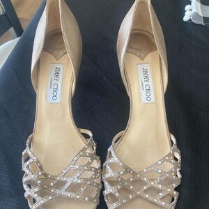 Jimmy Choo Gold Heels with Intricate Design